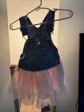 OshKosh B'gosh Denim Overall Dress with Pink Tulle Skirt